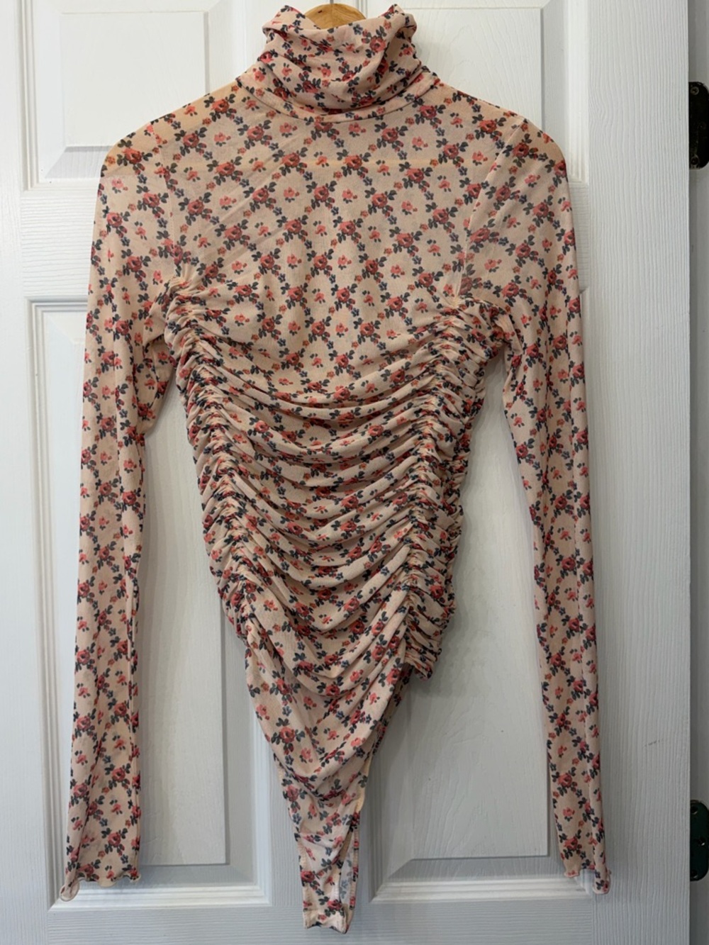 Free People Under It All Printed Mesh Bodysuit "Garnet Combo" floral print.